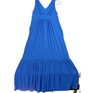 Travel Smith Womens Sleeveless Blue Maxi Dress M Stretch Lagenlook Modest Long